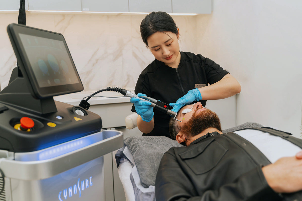 Laser hair removal treatment in progress at BioPlus